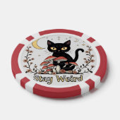 Whimsical noir cat framed by red mushrooms and pal pokerchips (Einzeln)