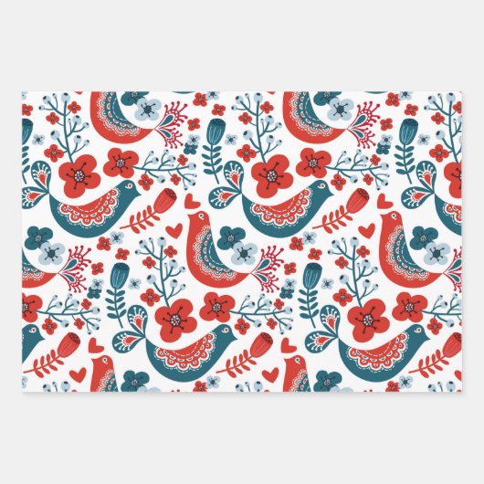 Whimsical Nordic Christmas Birds Geschenkpapier Set (Vorderseite)