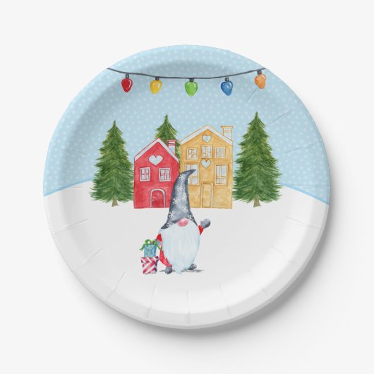 Whimsical Nordic Christmas Gnome Pappteller (Vorderseite)