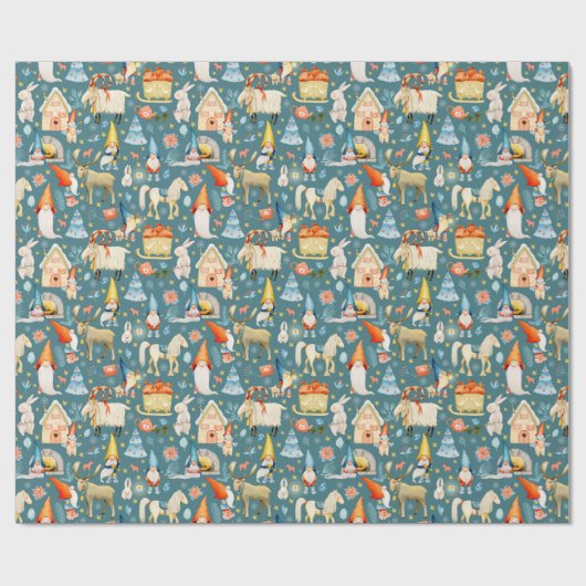 Whimsical Nordic Christmas Gnomes mit Tieren Geschenkpapier (Flach)