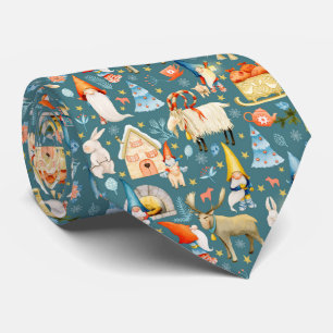 Whimsical Nordic Christmas Gnomes mit Tieren Krawatte
