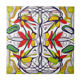 Whimsical Nordic Folk Art Fliese