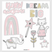 Whimsical Nordic Girly Assorted Stickers Aufkleber (Blatt)