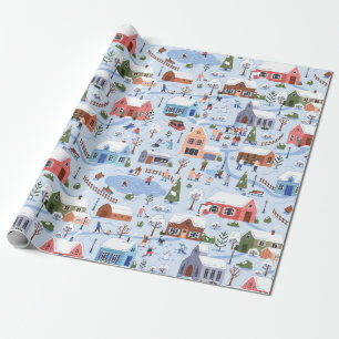 Whimsical Nordic Hygge Christmas Village Pastel Geschenkpapier