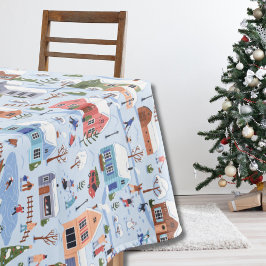 Whimsical Nordic Hygge Christmas Village Pastel Tischdecke