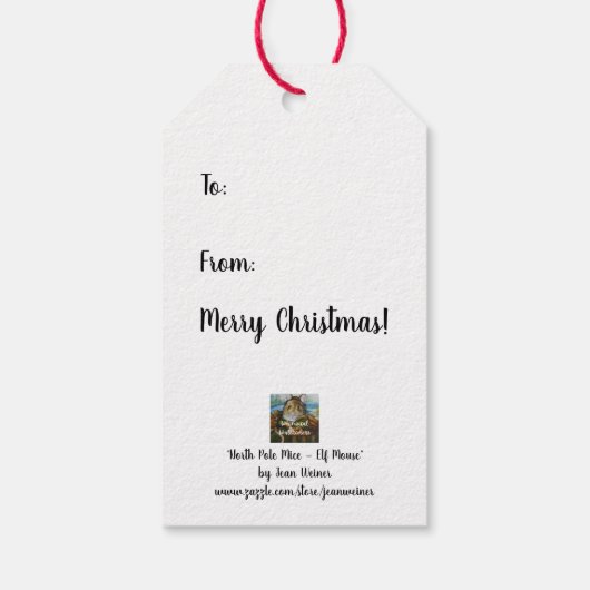 Whimsical North Pole Elf Mouse Wasserfarbe Kunst Geschenkanhänger (Rückseite)