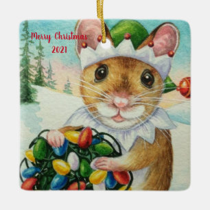 Whimsical North Pole Elf Mouse Wasserfarbe Kunst Keramikornament