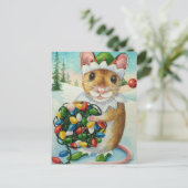 Whimsical North Pole Elf Mouse Wasserfarbe Kunst Postkarte (Stehend Vorderseite)