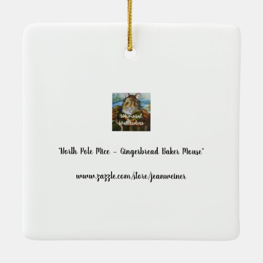 Whimsical North Pole Gingerbread Baker Mouse Art Keramikornament (Rückseite)
