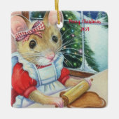 Whimsical North Pole Gingerbread Baker Mouse Art Keramikornament (Vorderseite)