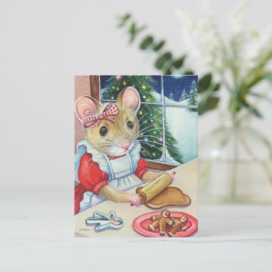 Whimsical North Pole Gingerbread Baker Mouse Art Postkarte (Stehend Vorderseite)