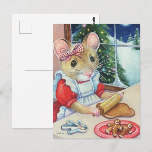 Whimsical North Pole Gingerbread Baker Mouse Art Postkarte (Vorne/Hinten)