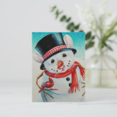 Whimsical North Pole Snowman Mouse Wasserfarbe Kun Postkarte (Stehend Vorderseite)
