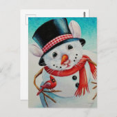 Whimsical North Pole Snowman Mouse Wasserfarbe Kun Postkarte (Vorne/Hinten)