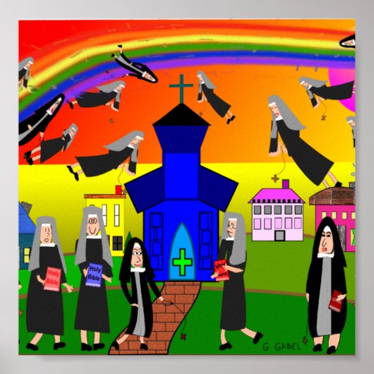 Whimsical Nuns Leinwand Art "Flying Nuns" Poster (Vorne)
