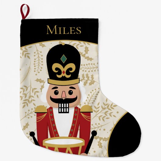 Whimsical Nutcracker Black und Beige Großer Weihnachtsstrumpf (Vorderseite)