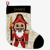 Whimsical Nutcracker Black und Beige Großer Weihnachtsstrumpf (Vorderseite)