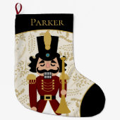 Whimsical Nutcracker Black und Beige Großer Weihnachtsstrumpf (Vorderseite)