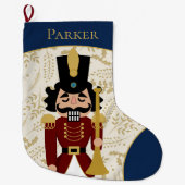 Whimsical Nutcracker Blue und Beige Großer Weihnachtsstrumpf (Vorderseite)