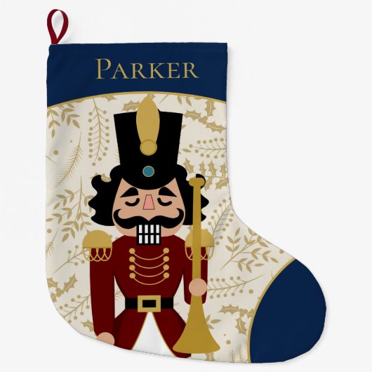 Whimsical Nutcracker Blue und Beige Großer Weihnachtsstrumpf (Vorderseite)