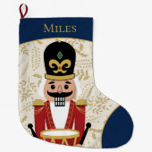 Whimsical Nutcracker Blue und Beige Großer Weihnachtsstrumpf (Vorderseite)