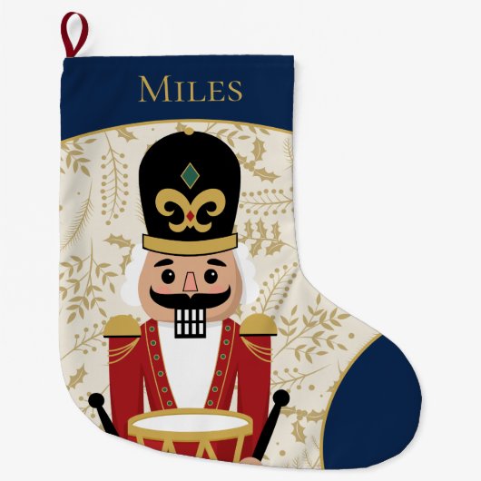 Whimsical Nutcracker Blue und Beige Großer Weihnachtsstrumpf (Vorderseite)