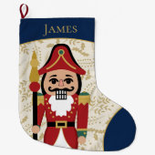 Whimsical Nutcracker Blue und Beige Großer Weihnachtsstrumpf (Vorderseite)