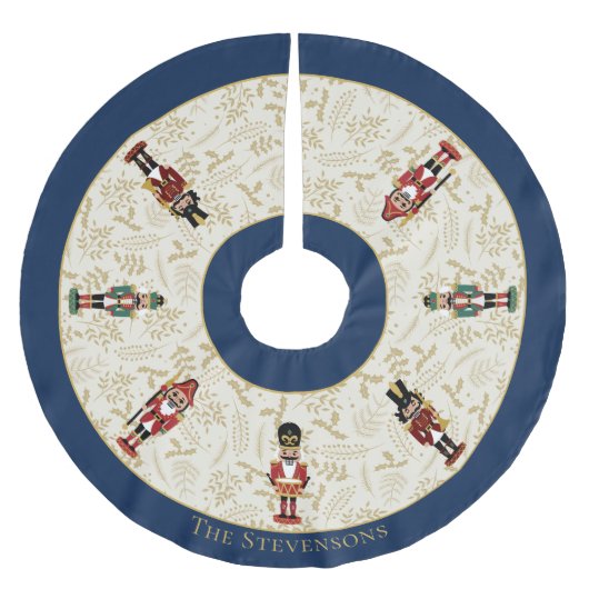 Whimsical Nutcracker Blue und Beige Weihnachten Polyester Weihnachtsbaumdecke (Vorderseite)