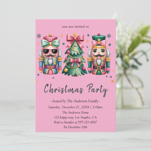 Whimsical Nutcracker& Christmas Tree Holiday Party Einladung (Stehend Vorderseite)
