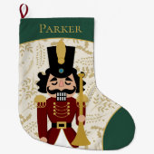 Whimsical Nutcracker Green und Beige Großer Weihnachtsstrumpf (Vorderseite)