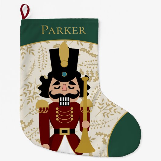 Whimsical Nutcracker Green und Beige Großer Weihnachtsstrumpf (Vorderseite)