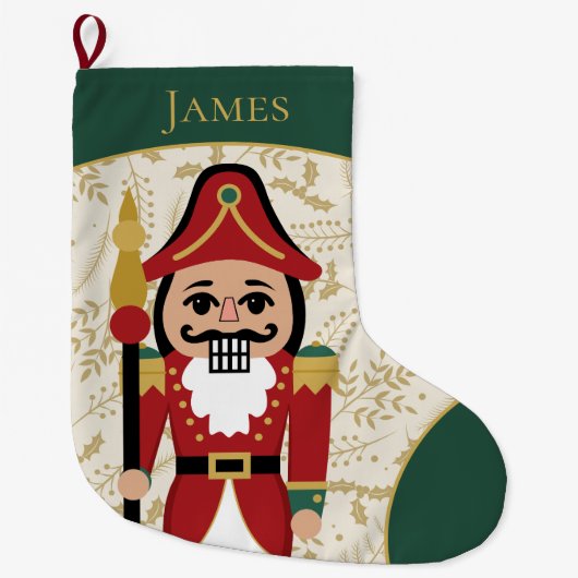 Whimsical Nutcracker Green und Beige Großer Weihnachtsstrumpf (Vorderseite)