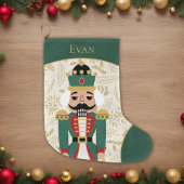 Whimsical Nutcracker Green und Beige Großer Weihnachtsstrumpf