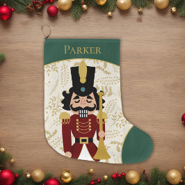 Whimsical Nutcracker Green und Beige Großer Weihnachtsstrumpf