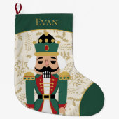 Whimsical Nutcracker Green und Beige Großer Weihnachtsstrumpf (Vorderseite)