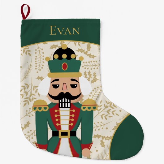 Whimsical Nutcracker Green und Beige Großer Weihnachtsstrumpf (Vorderseite)