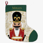 Whimsical Nutcracker Green und Beige Großer Weihnachtsstrumpf (Vorderseite)