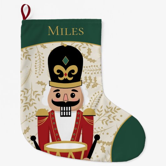 Whimsical Nutcracker Green und Beige Großer Weihnachtsstrumpf (Vorderseite)