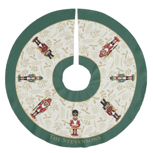 Whimsical Nutcracker Grün und Beige Weihnachten Polyester Weihnachtsbaumdecke (Vorderseite)