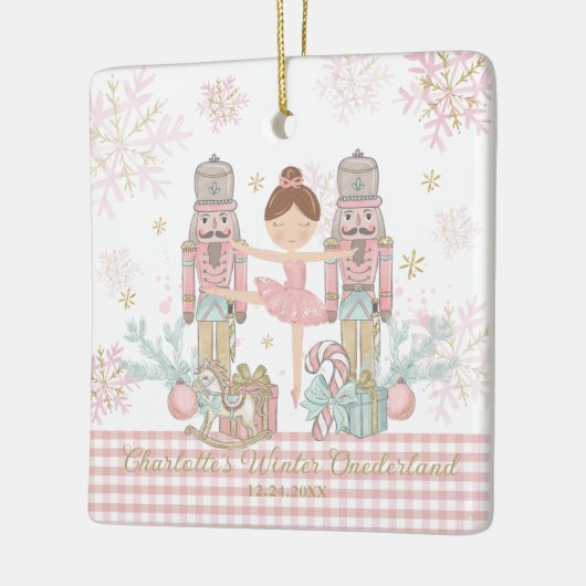 Whimsical Nutcracker Pastell Pink Weihnachtsballet Keramikornament (Links)