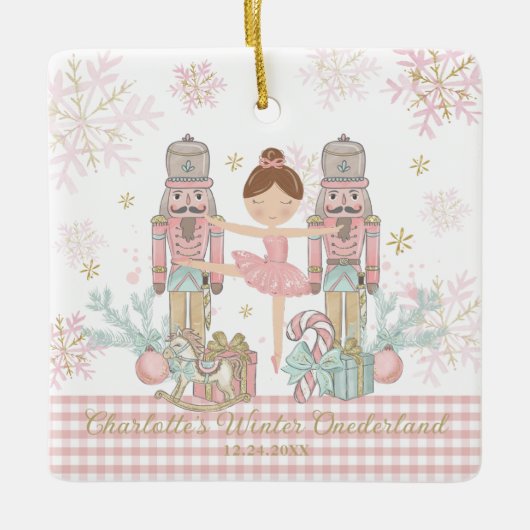 Whimsical Nutcracker Pastell Pink Weihnachtsballet Keramikornament (Vorderseite)