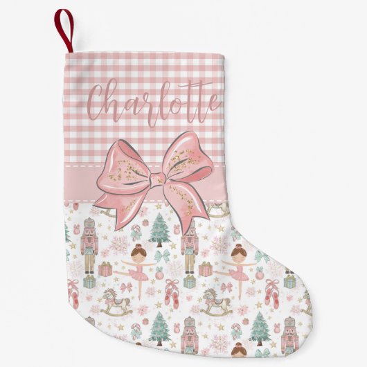 Whimsical Nutcracker Pastell Pink Weihnachtsballet Kleiner Weihnachtsstrumpf (Vorderseite)