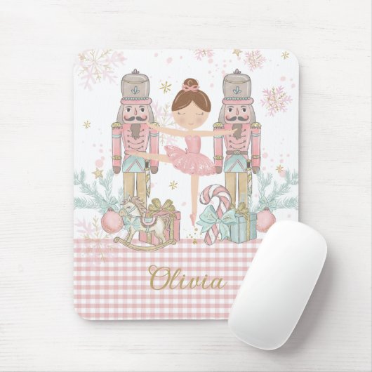 Whimsical Nutcracker Pastell Pink Weihnachtsballet Mousepad (Mit Mouse)