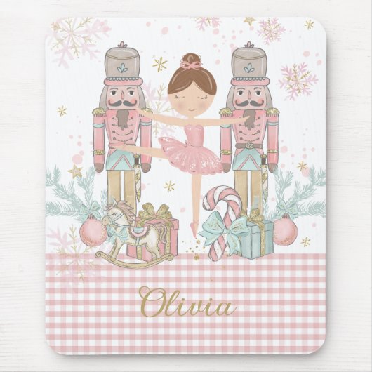 Whimsical Nutcracker Pastell Pink Weihnachtsballet Mousepad (Vorne)