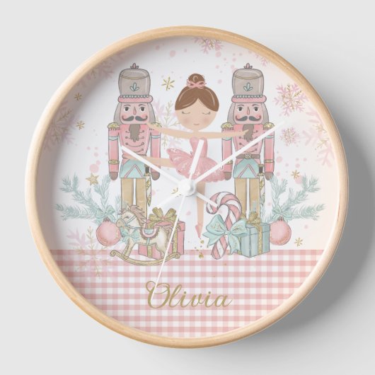Whimsical Nutcracker Pastell Pink Weihnachtsballet Uhr (Vorderseite)