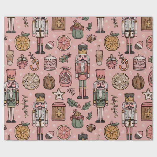 Whimsical Nutcracker Pink Geschenkpapier (Flach)