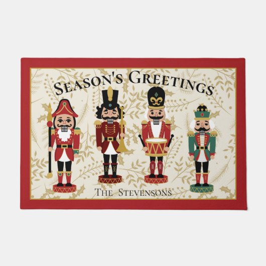 Whimsical Nutcracker Red und Beige Fußmatte (Vorderseite)