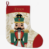 Whimsical Nutcracker Red und Beige Großer Weihnachtsstrumpf (Vorderseite)