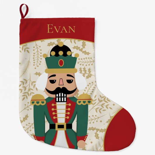 Whimsical Nutcracker Red und Beige Großer Weihnachtsstrumpf (Vorderseite)