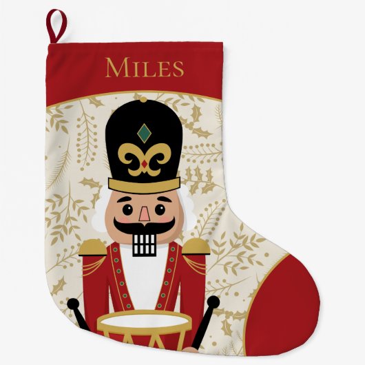 Whimsical Nutcracker Red und Beige Großer Weihnachtsstrumpf (Vorderseite)